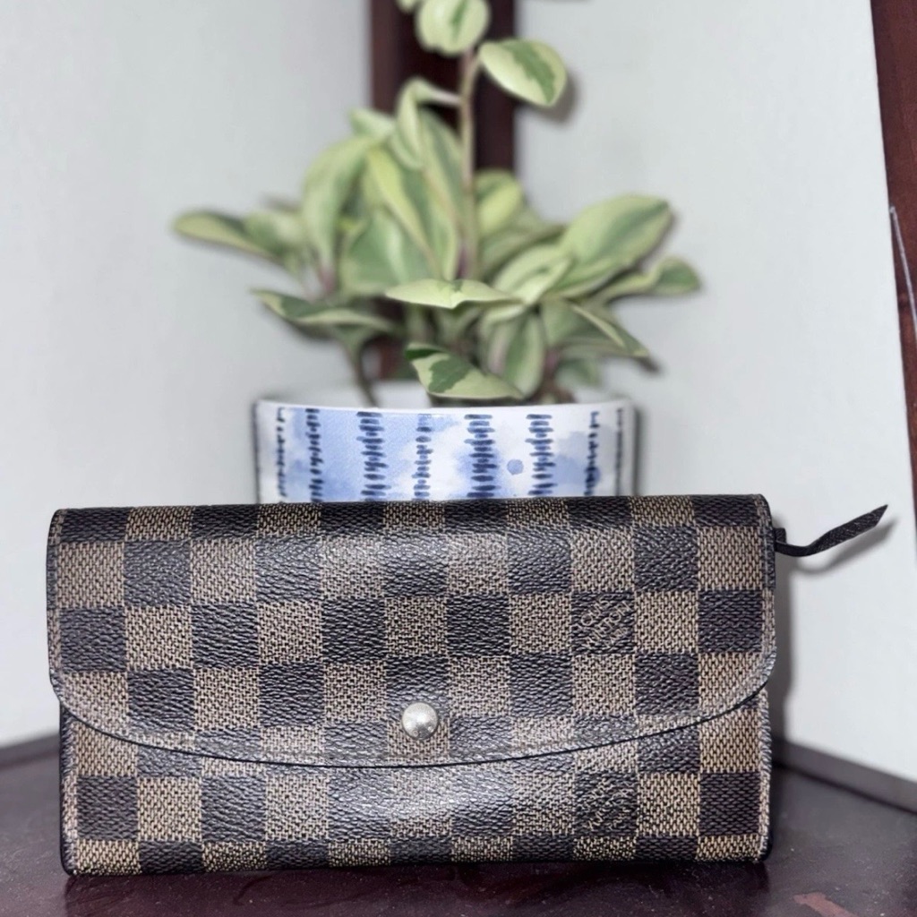 Authentic Louis Vuitton Damier Ebene Portefeuille Emilie Long Wallet #32765